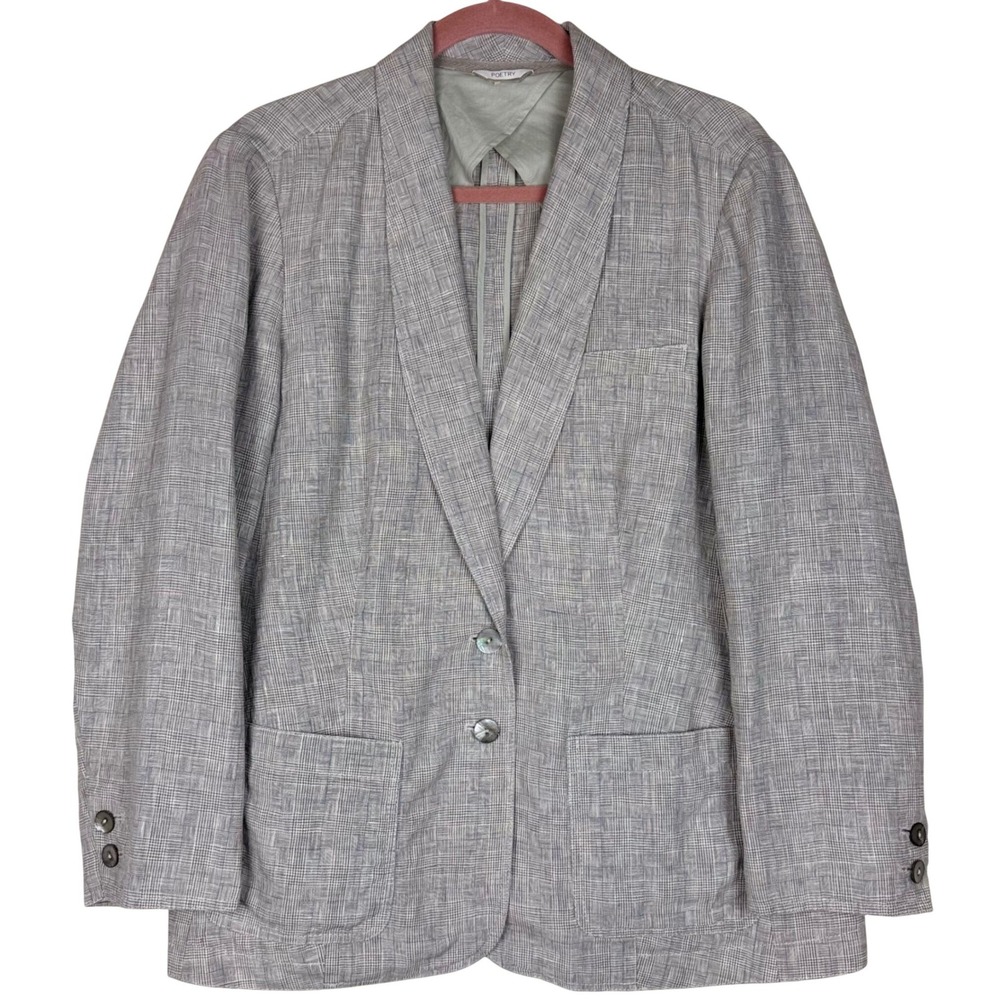 Poetry Linen Glen Plaid Check Blazer Professional Women US 14 EU 46 Quiet Luxury